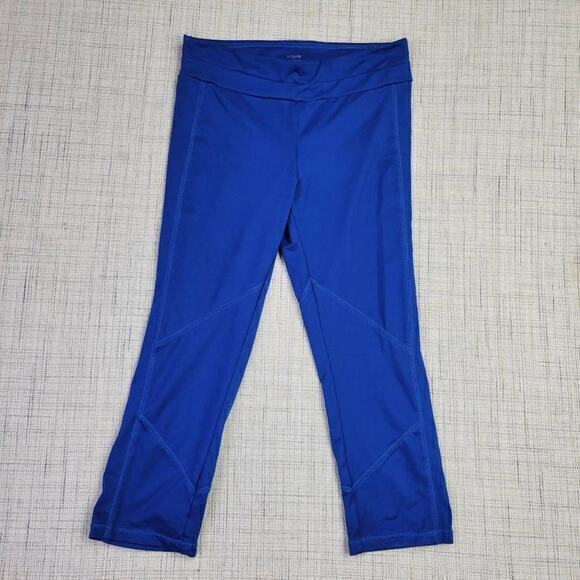 J Crew Cropped Athletic Blue Back Zipper‎ Pocket Leggings Size Small - Picture 1 of 8